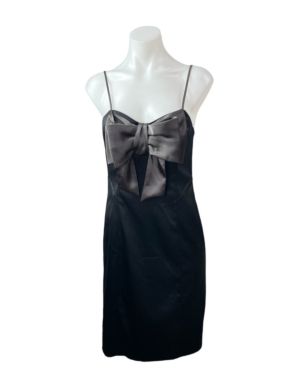NW Nightway Black Bow Sleeveless Sweetheart Cami Camisole Mini Slip Dress Sz 4